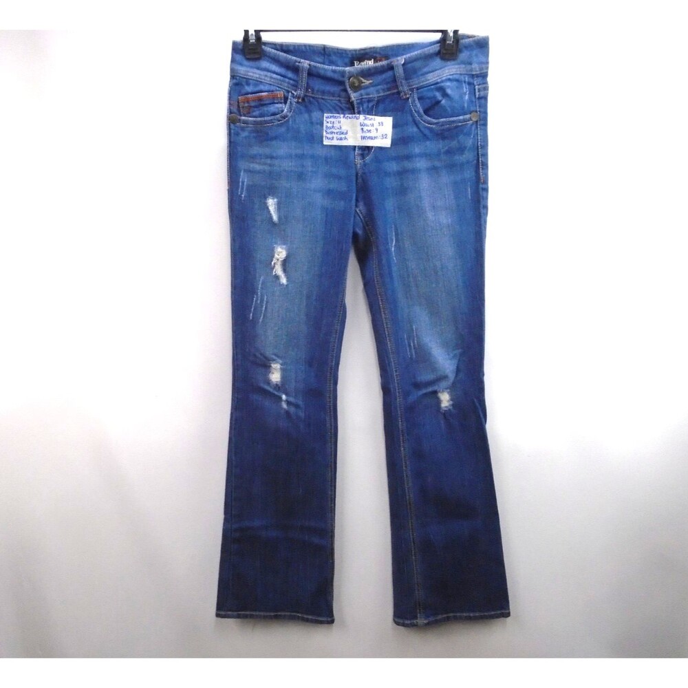 Rewind Women's Bootcut Jean Size 11 (33x32) Blue Denim Distressed
